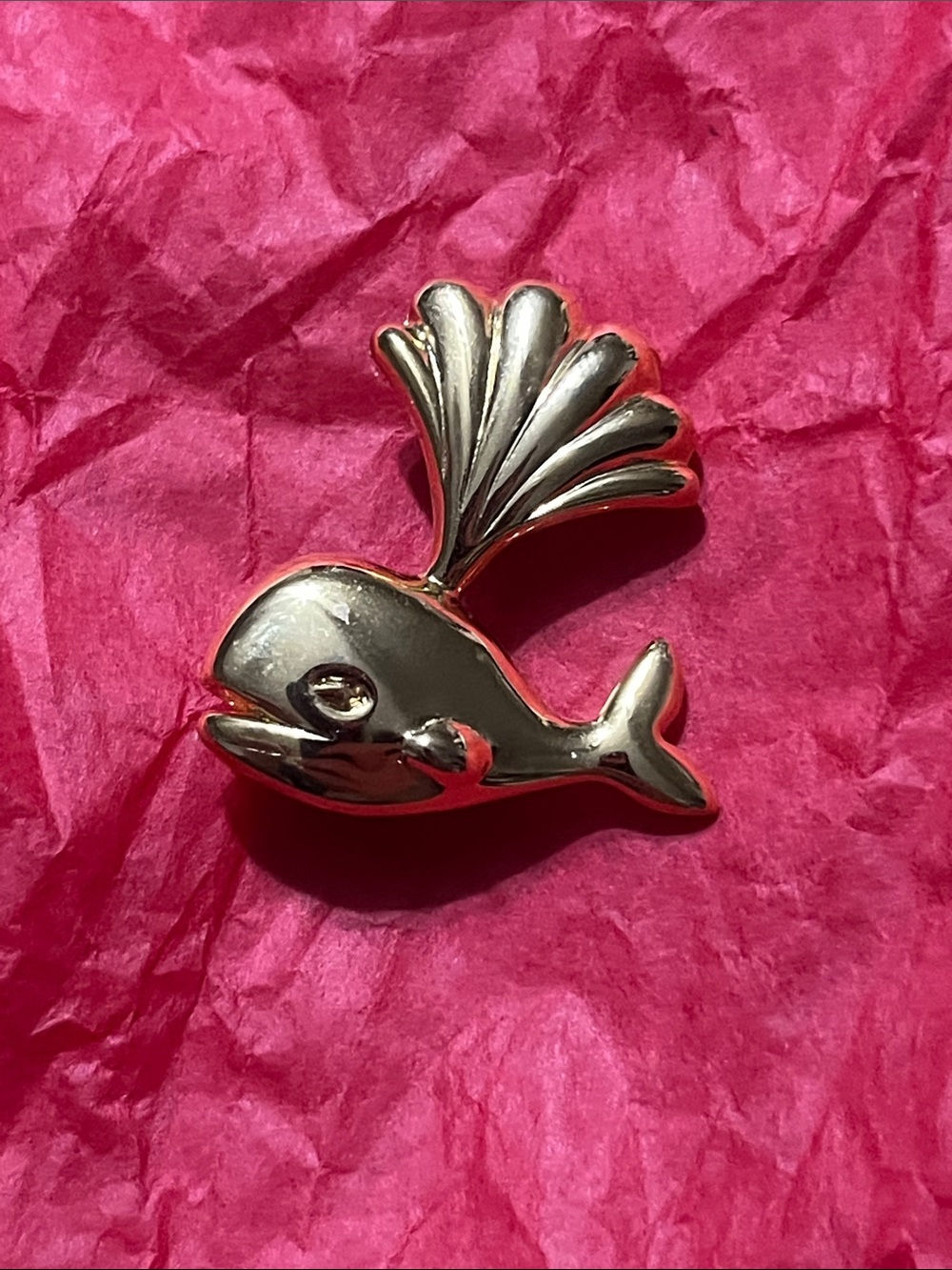Vintage Gold Whale Brooch with Sculpted Tail